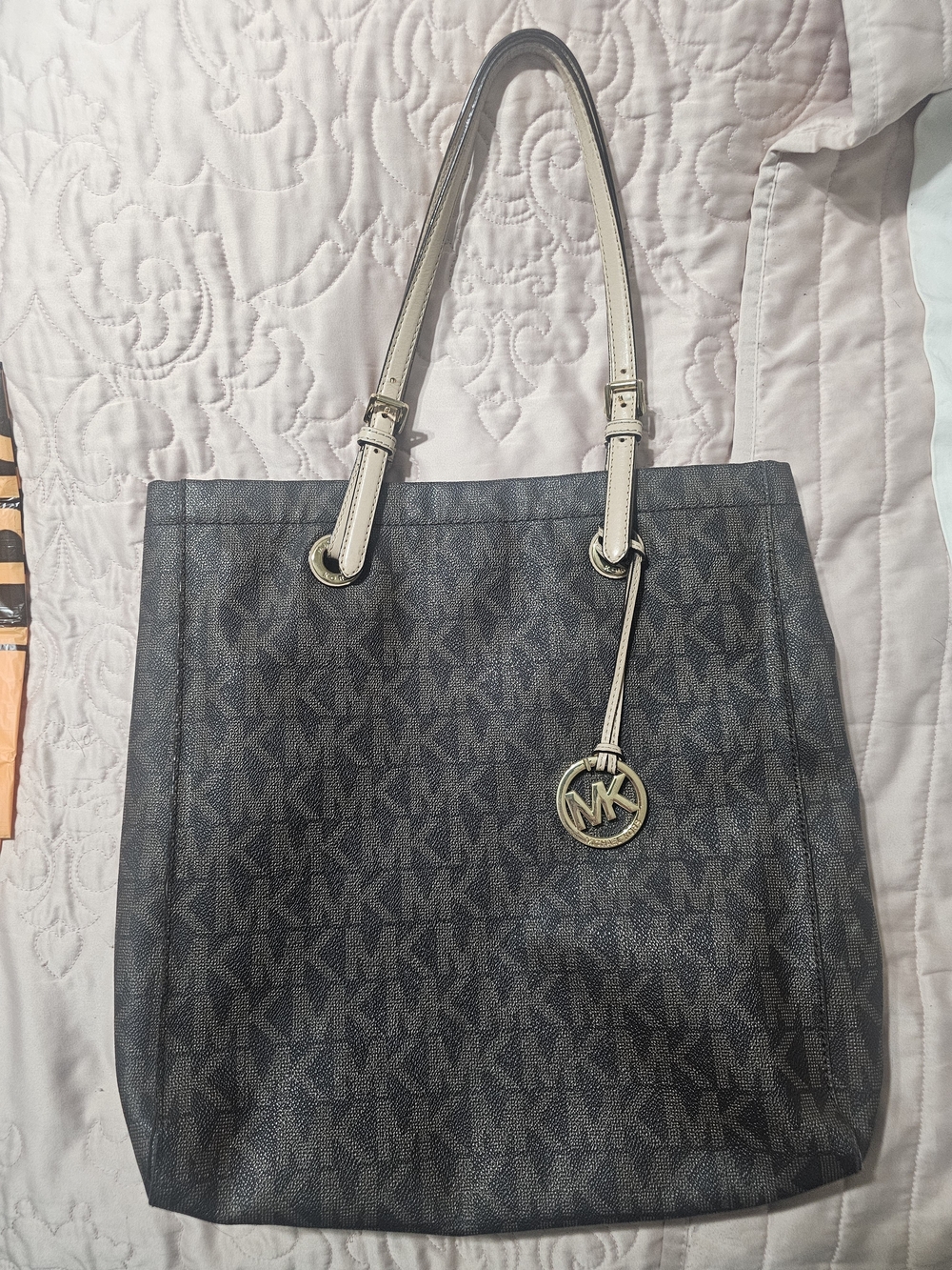 Michael Kors Black/Brown Logo Tote with Cream Straps